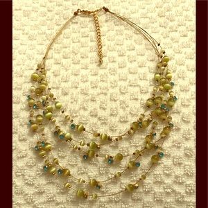 Pale Green Tiger’s Eye and Blue Topaz Necklace